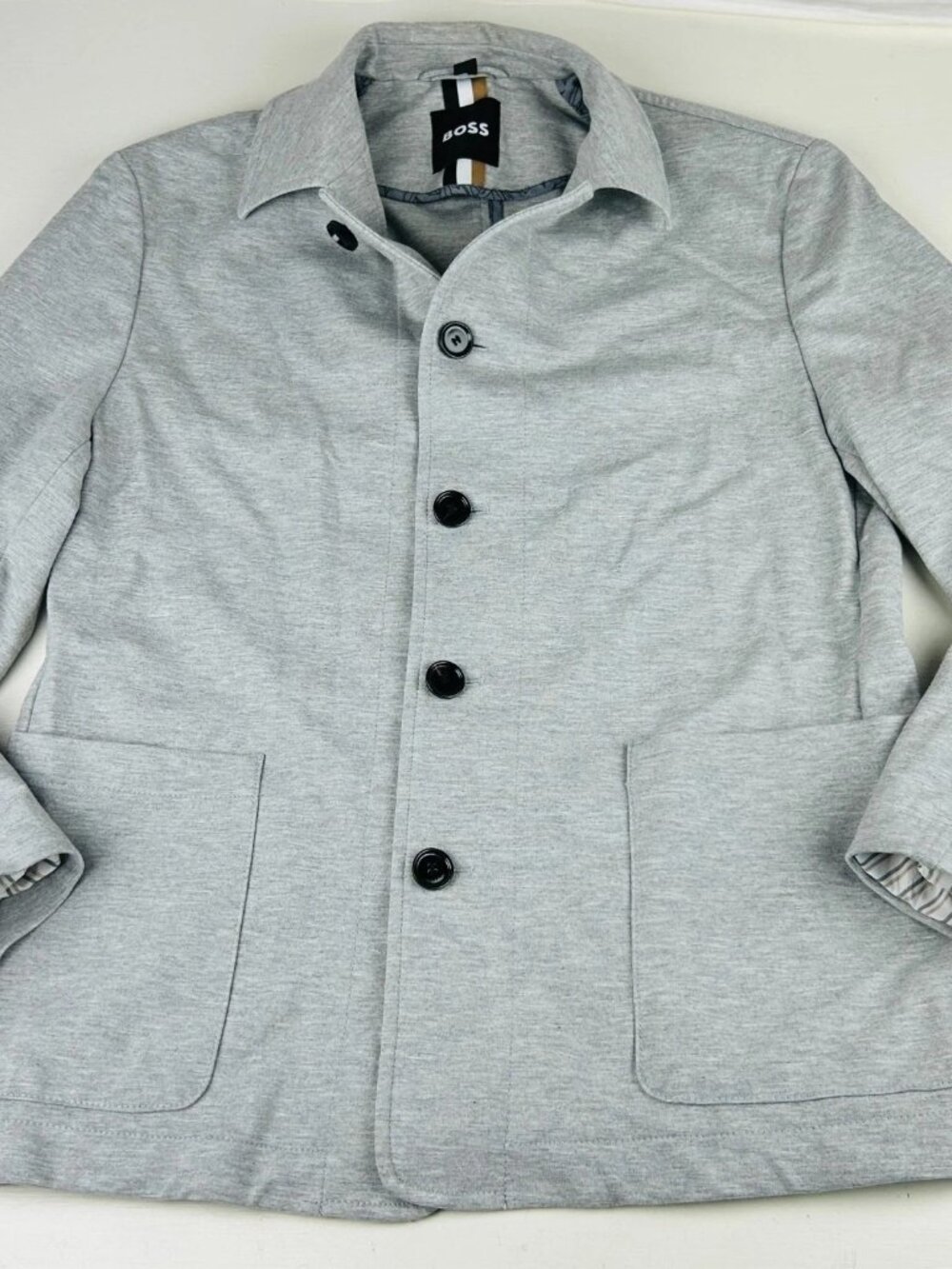 Hugo Boss Carper Knit Blazer Mens 40R Gray Viscose Blend Button Front